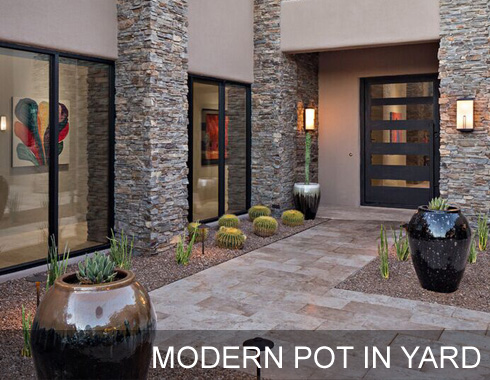 Modern pot in yard